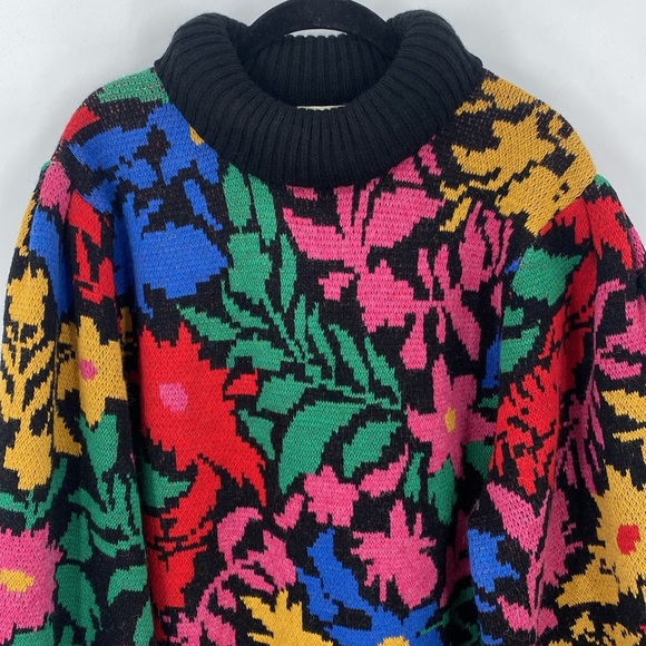 Farm Rio Tropical Garden Mock Turtleneck Sweater Dress Floral Print Size Medium - Picture 5 of 13